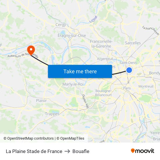 La Plaine Stade de France to Bouafle map
