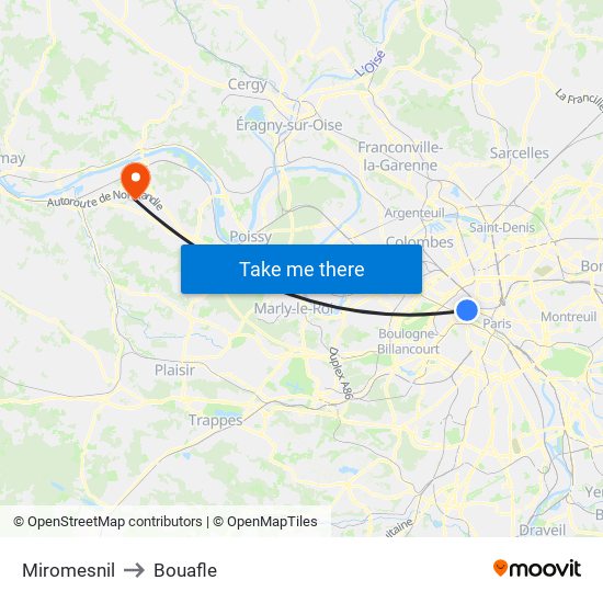 Miromesnil to Bouafle map