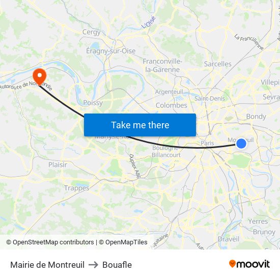 Mairie de Montreuil to Bouafle map