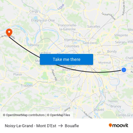 Noisy-Le-Grand - Mont D'Est to Bouafle map