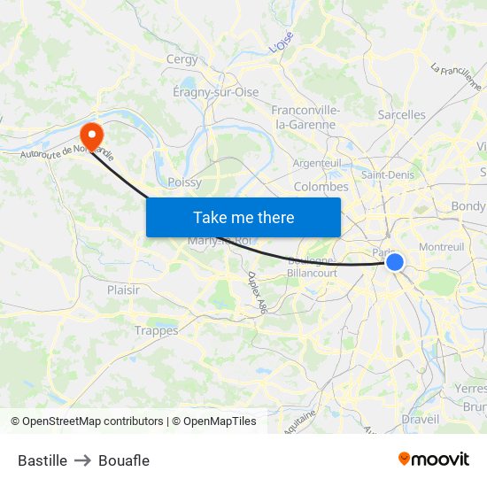 Bastille to Bouafle map