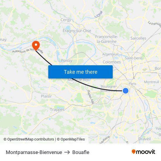 Montparnasse-Bienvenue to Bouafle map
