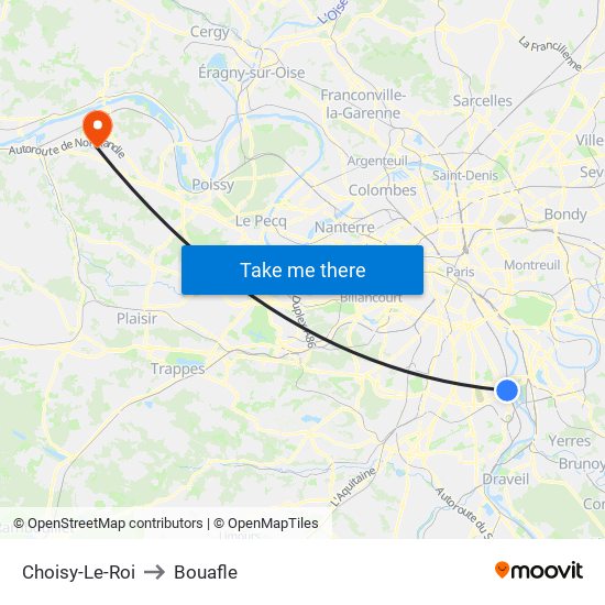 Choisy-Le-Roi to Bouafle map