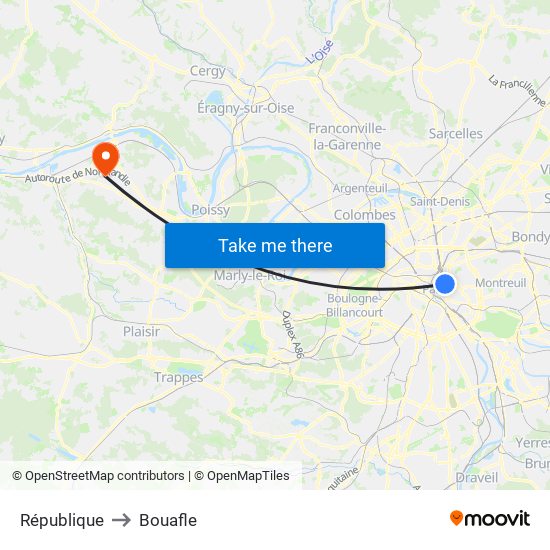 République to Bouafle map