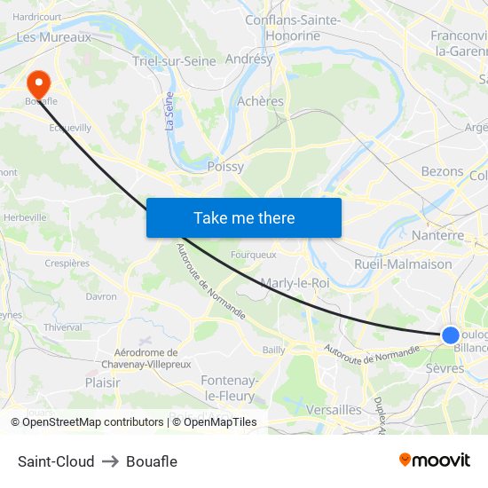 Saint-Cloud to Bouafle map