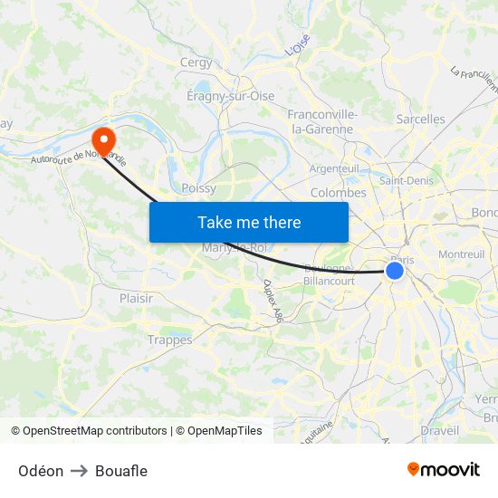 Odéon to Bouafle map