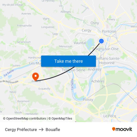 Cergy Préfecture to Bouafle map