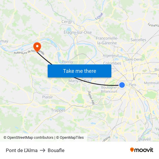 Pont de L'Alma to Bouafle map