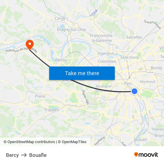 Bercy to Bouafle map