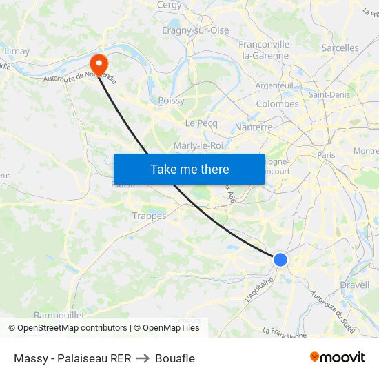 Massy - Palaiseau RER to Bouafle map