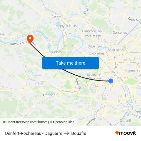 Denfert-Rochereau - Daguerre to Bouafle map