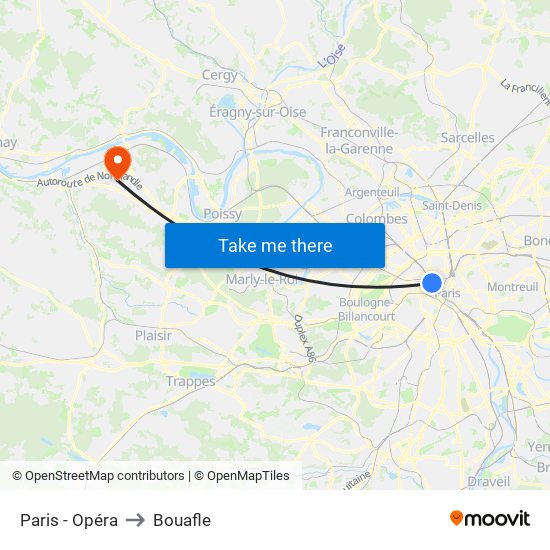 Paris - Opéra to Bouafle map