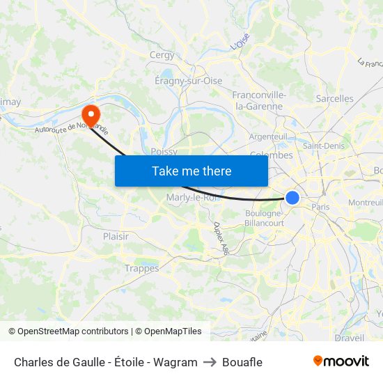 Charles de Gaulle - Étoile - Wagram to Bouafle map