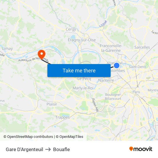 Gare D'Argenteuil to Bouafle map