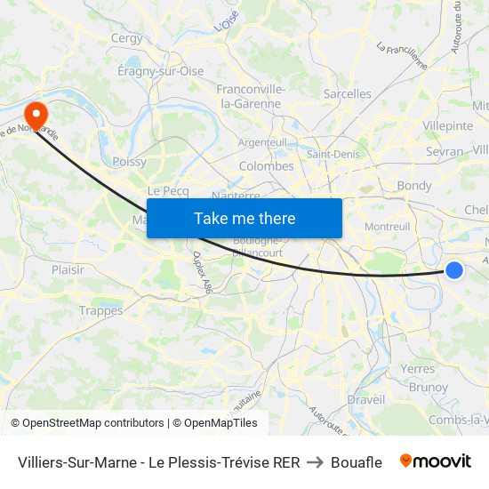 Villiers-Sur-Marne - Le Plessis-Trévise RER to Bouafle map