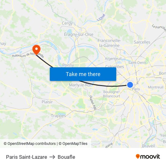 Paris Saint-Lazare to Bouafle map