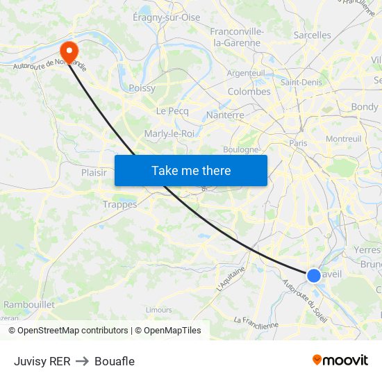 Juvisy RER to Bouafle map