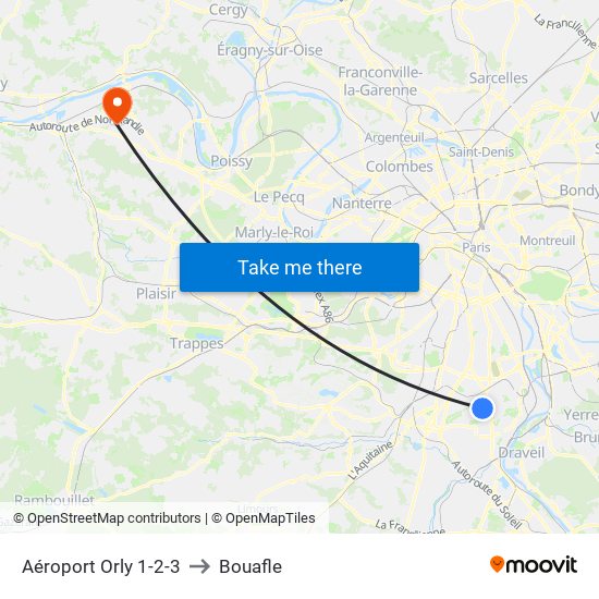 Aéroport Orly 1-2-3 to Bouafle map