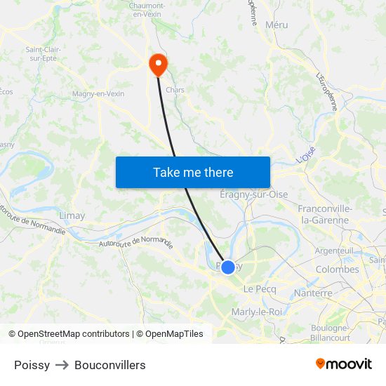 Poissy to Bouconvillers map