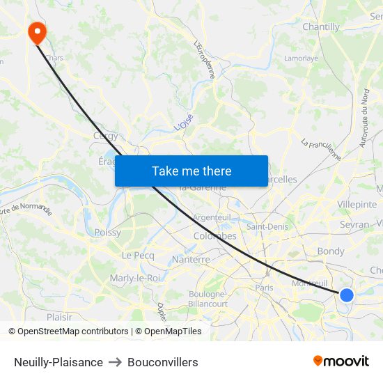 Neuilly-Plaisance to Bouconvillers map