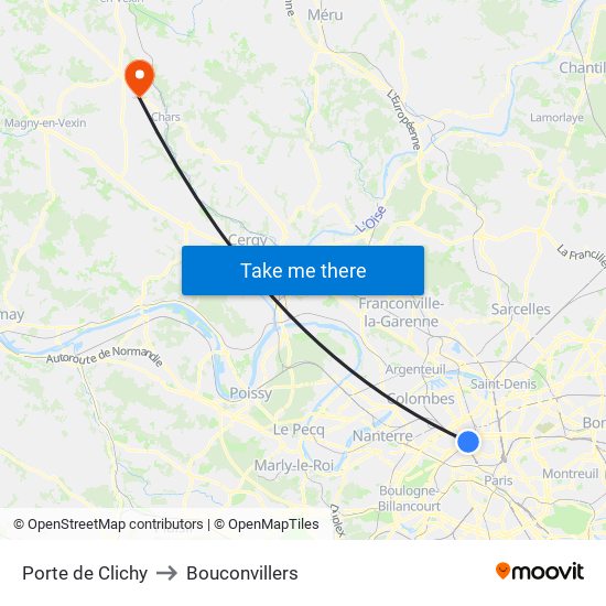 Porte de Clichy to Bouconvillers map
