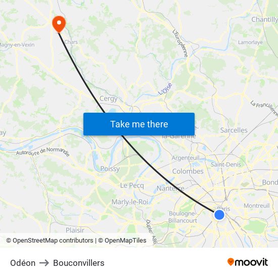 Odéon to Bouconvillers map