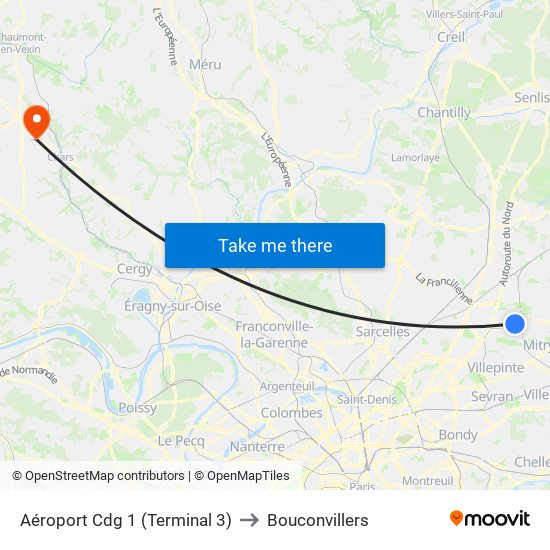 Aéroport Cdg 1 (Terminal 3) to Bouconvillers map