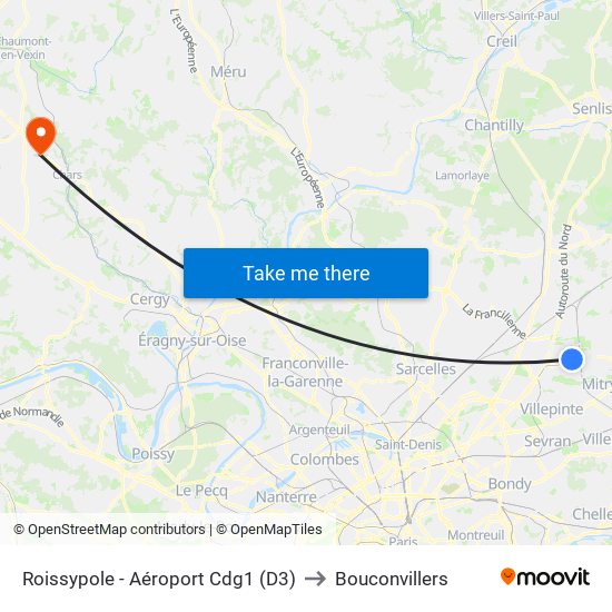 Roissypole - Aéroport Cdg1 (D3) to Bouconvillers map