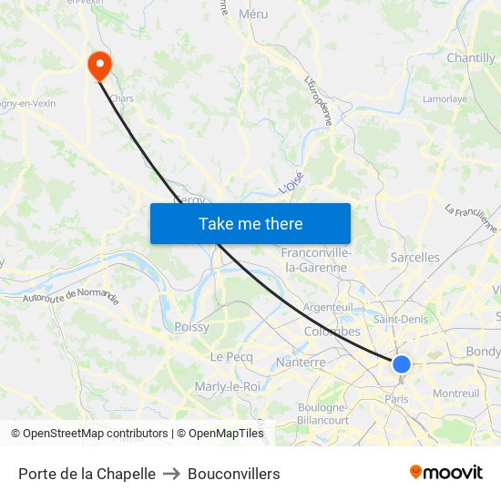 Porte de la Chapelle to Bouconvillers map