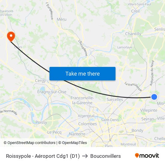 Roissypole - Aéroport Cdg1 (D1) to Bouconvillers map