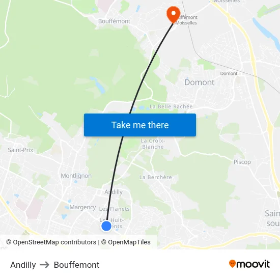 Andilly to Bouffemont map