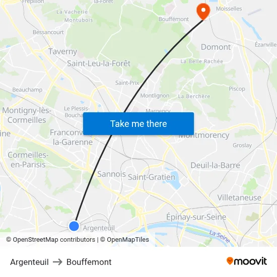 Argenteuil to Bouffemont map
