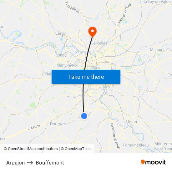 Arpajon to Bouffemont map