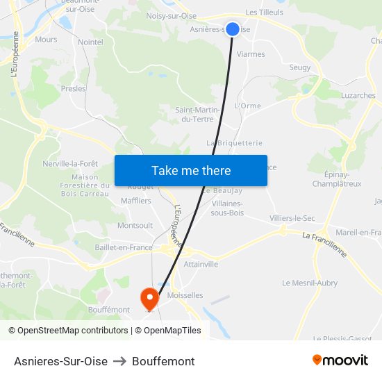 Asnieres-Sur-Oise to Bouffemont map