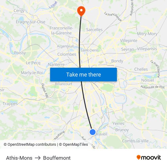 Athis-Mons to Bouffemont map