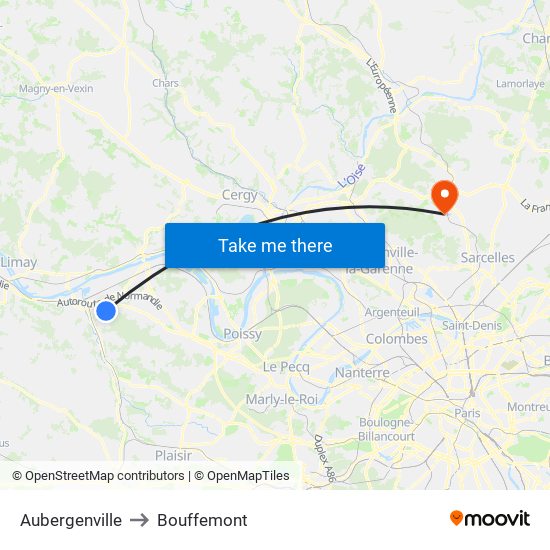 Aubergenville to Bouffemont map