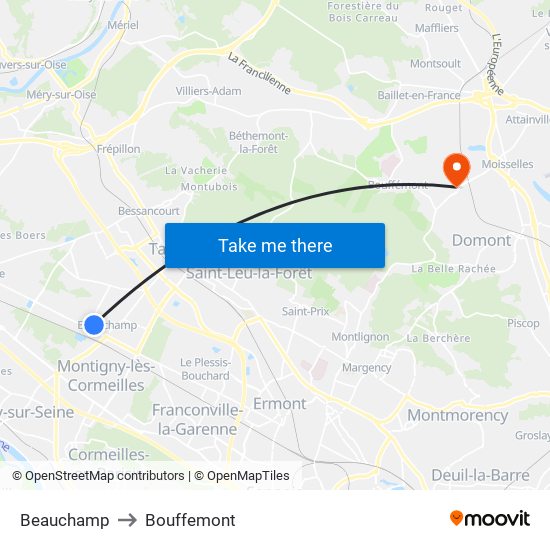 Beauchamp to Bouffemont map