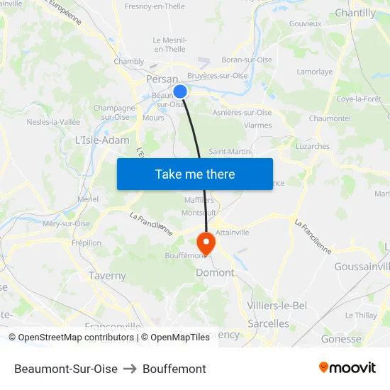 Beaumont-Sur-Oise to Bouffemont map