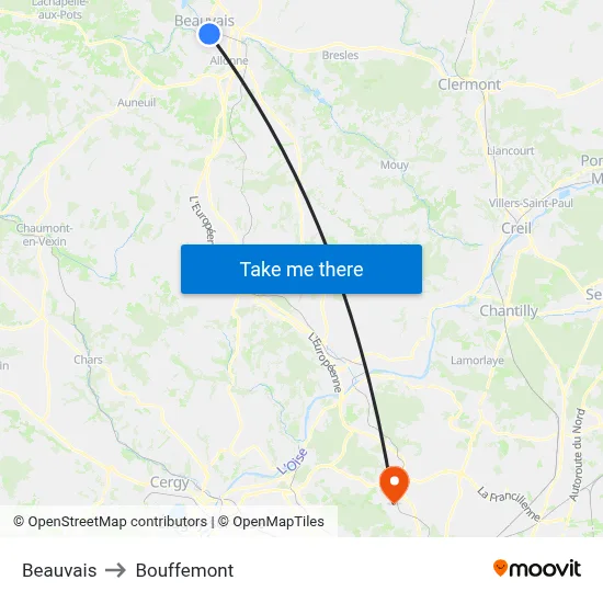 Beauvais to Bouffemont map