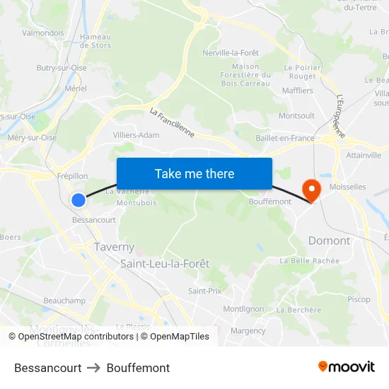 Bessancourt to Bouffemont map
