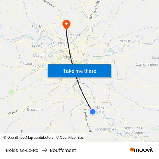 Boissise-Le-Roi to Bouffemont map