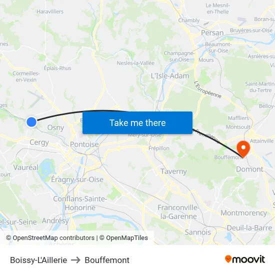 Boissy-L'Aillerie to Bouffemont map