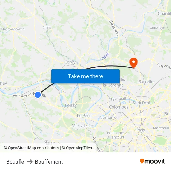Bouafle to Bouffemont map