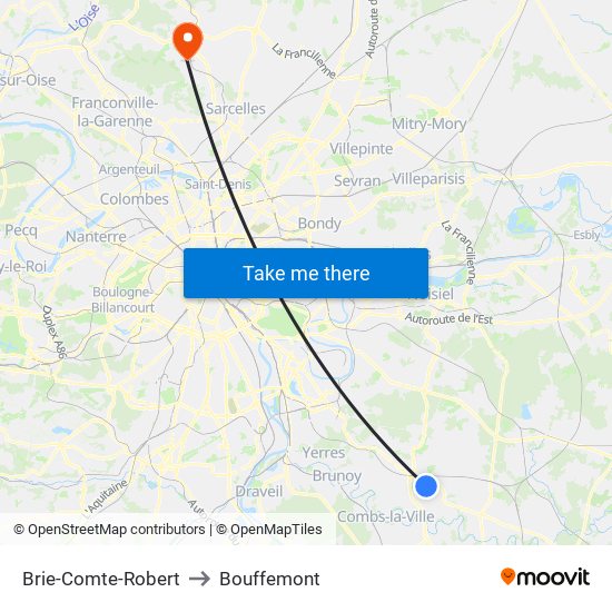 Brie-Comte-Robert to Bouffemont map