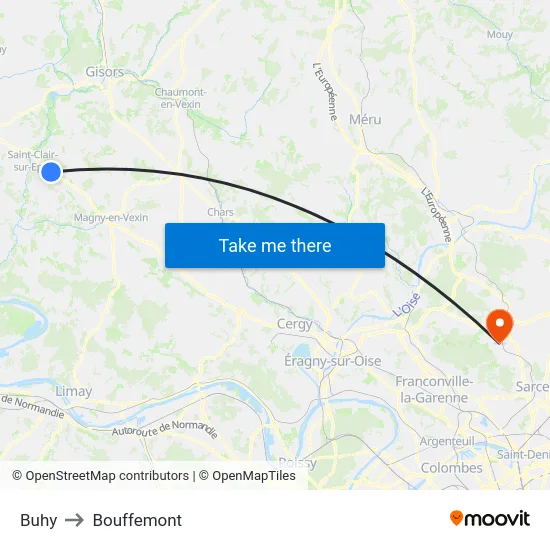 Buhy to Bouffemont map