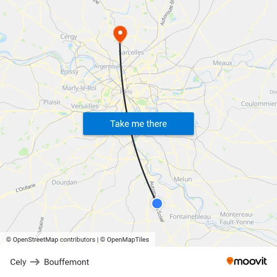Cely to Bouffemont map