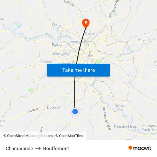 Chamarande to Bouffemont map