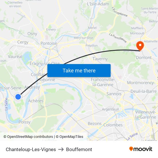 Chanteloup-Les-Vignes to Bouffemont map