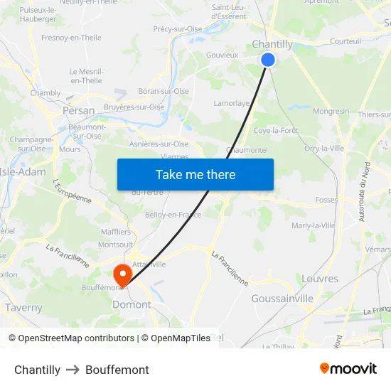 Chantilly to Bouffemont map