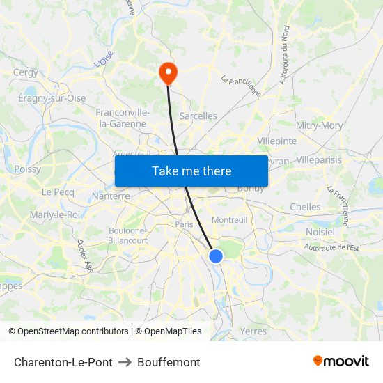 Charenton-Le-Pont to Bouffemont map